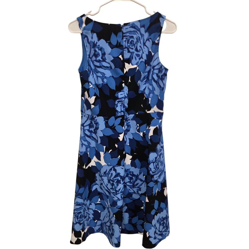 London Times Floral Fit Flare Dress Blue Black‎ Sleeveless Square Neck Womens 6 - Picture 2 of 8